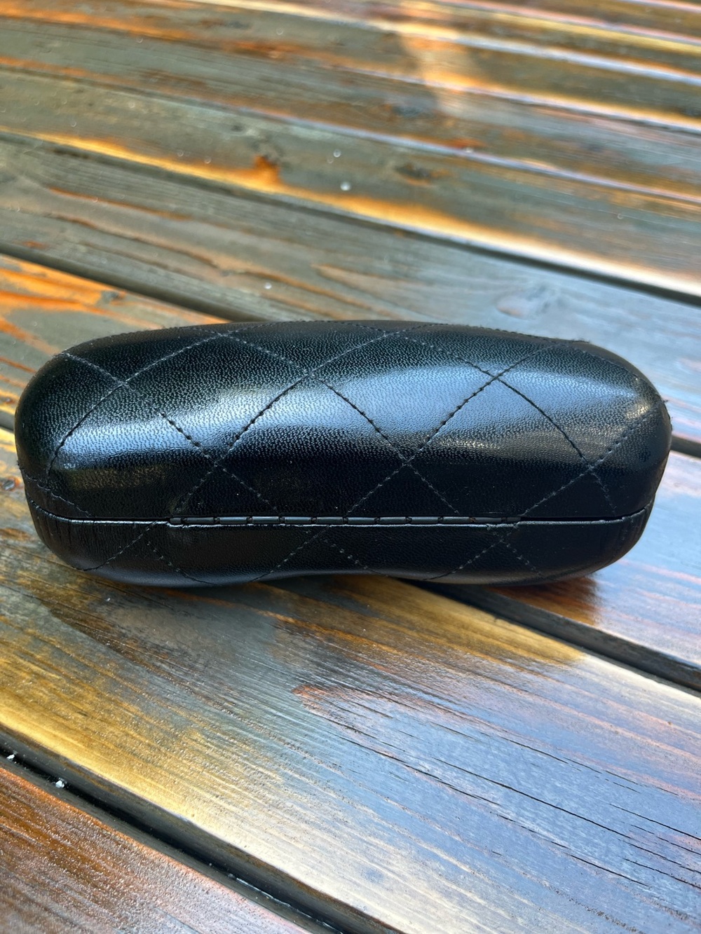 AUTHENTIC CHANEL Black Quilted Faux Leather Eyewear Case with Silver CC - Picture 3 of 6